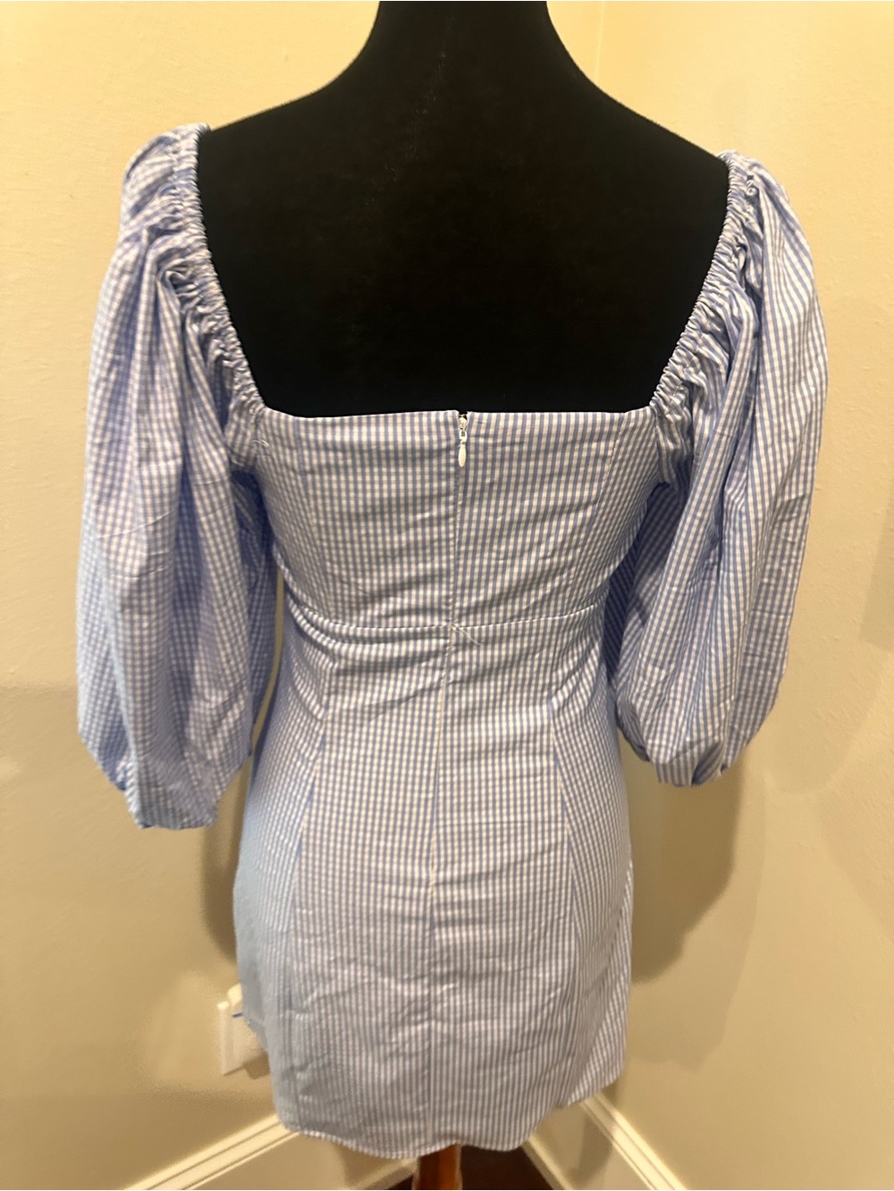 Forever21 Square Neck Puff-Sleeve Mini Dress in Light Blue Gingham Small - Picture 11 of 15